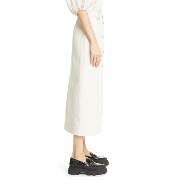 GANNI Scalloped Two-Tone Cream Denim Midi Skirt (34/US 4) - Picture 3 of 16
